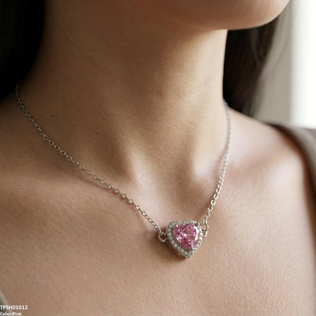 Stainless Steel Zircon Heart Pendant