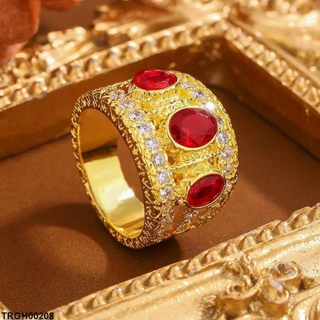 Oval Red Stone Zircon Ring
