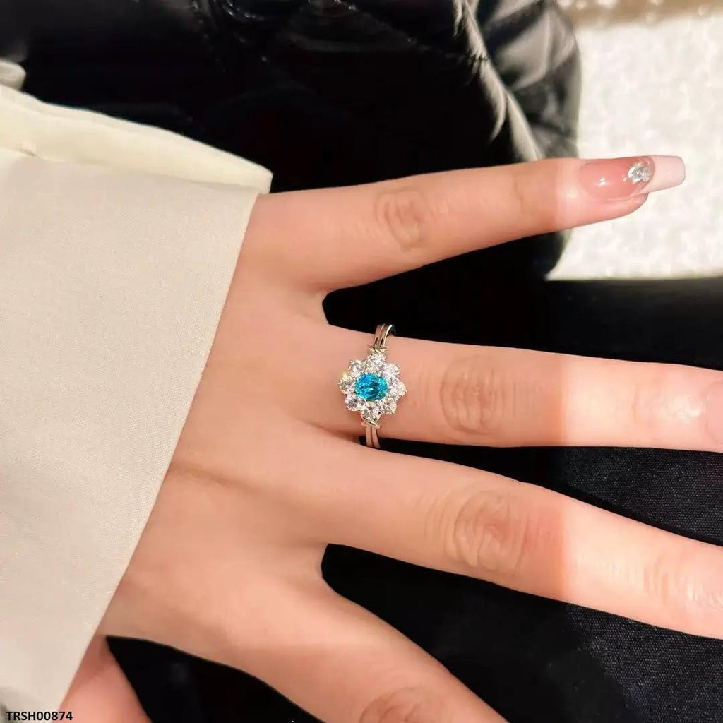 Oval Flower Zircon Ring Adjustable