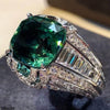 Green Cushion Cathedral Ring