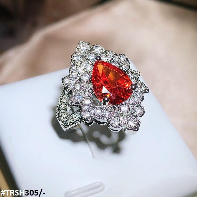 Orange Zircon Flower Adjustable Ring