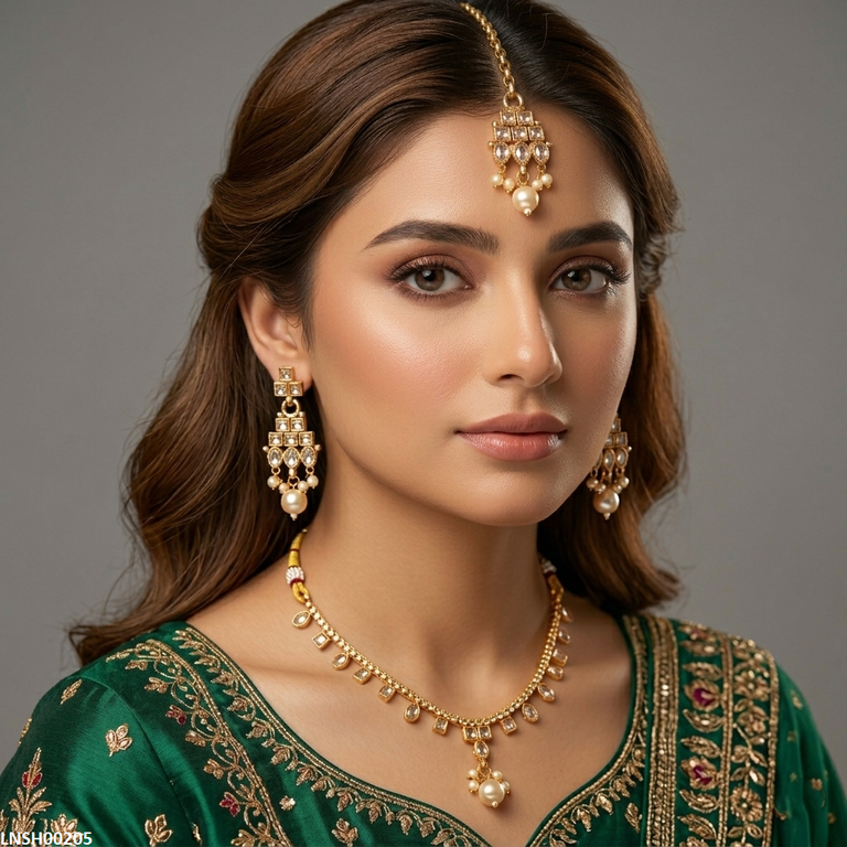 Square/Oval Pearl Drop South Indian Necklace Set