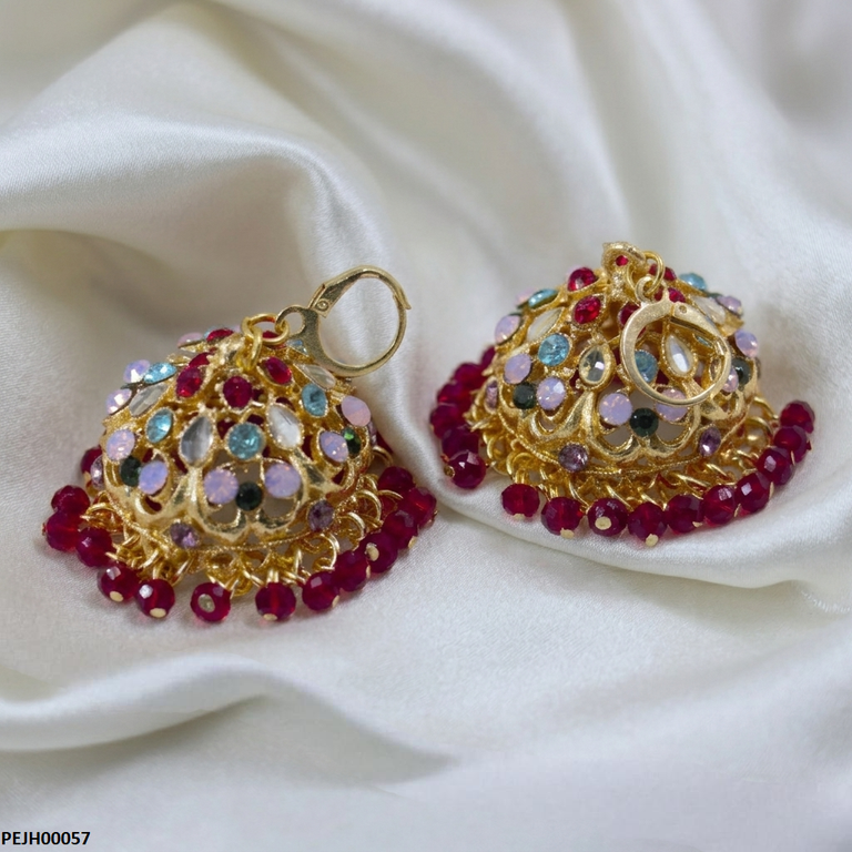 Multicolor Tear Stone Pearl Jhumki