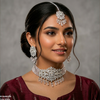 Rectangle Flower Pearl Drop Choker Set
