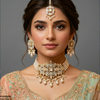 Rectangle Flower Pearl Drop Choker Set