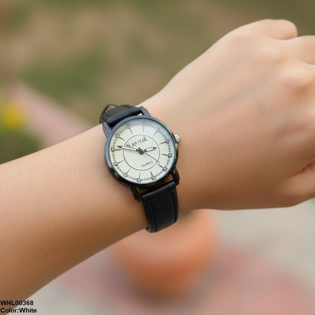 Round Black Bezel Dial Women's Watch