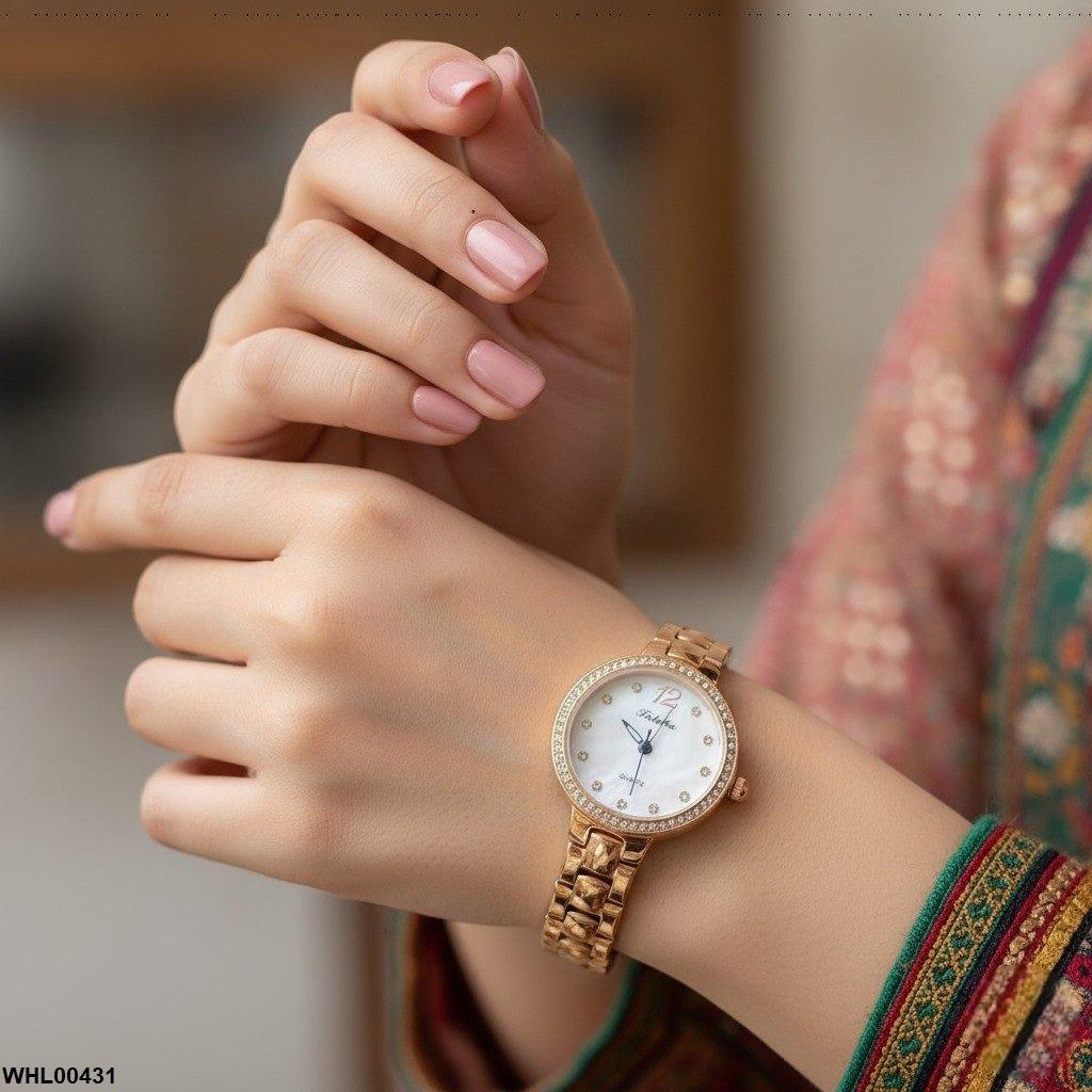 Round Rhinestone Bezel Dial Women's Watch