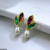 Double Leaf Pearl Drop Earrings