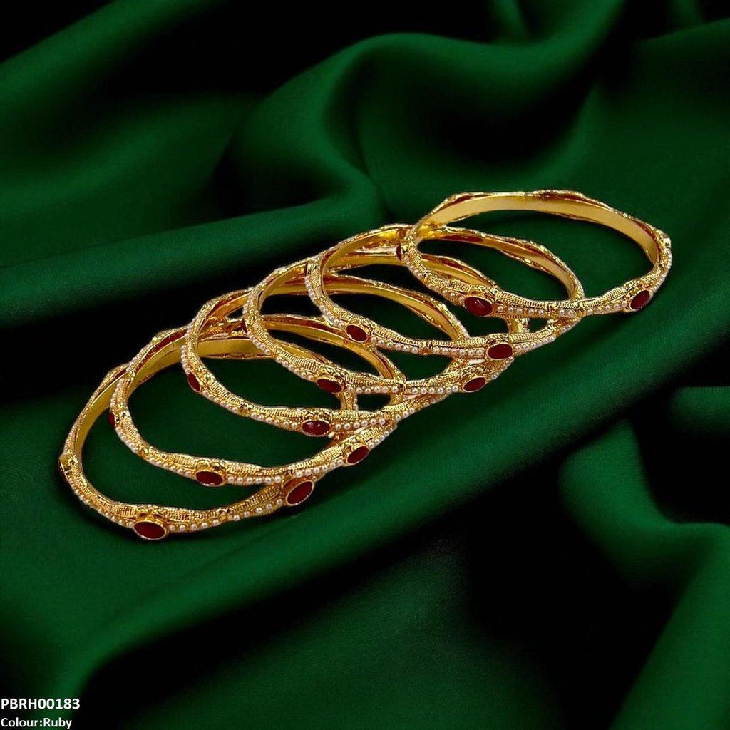 Oval/Pearl Bangles 6 Pcs Set