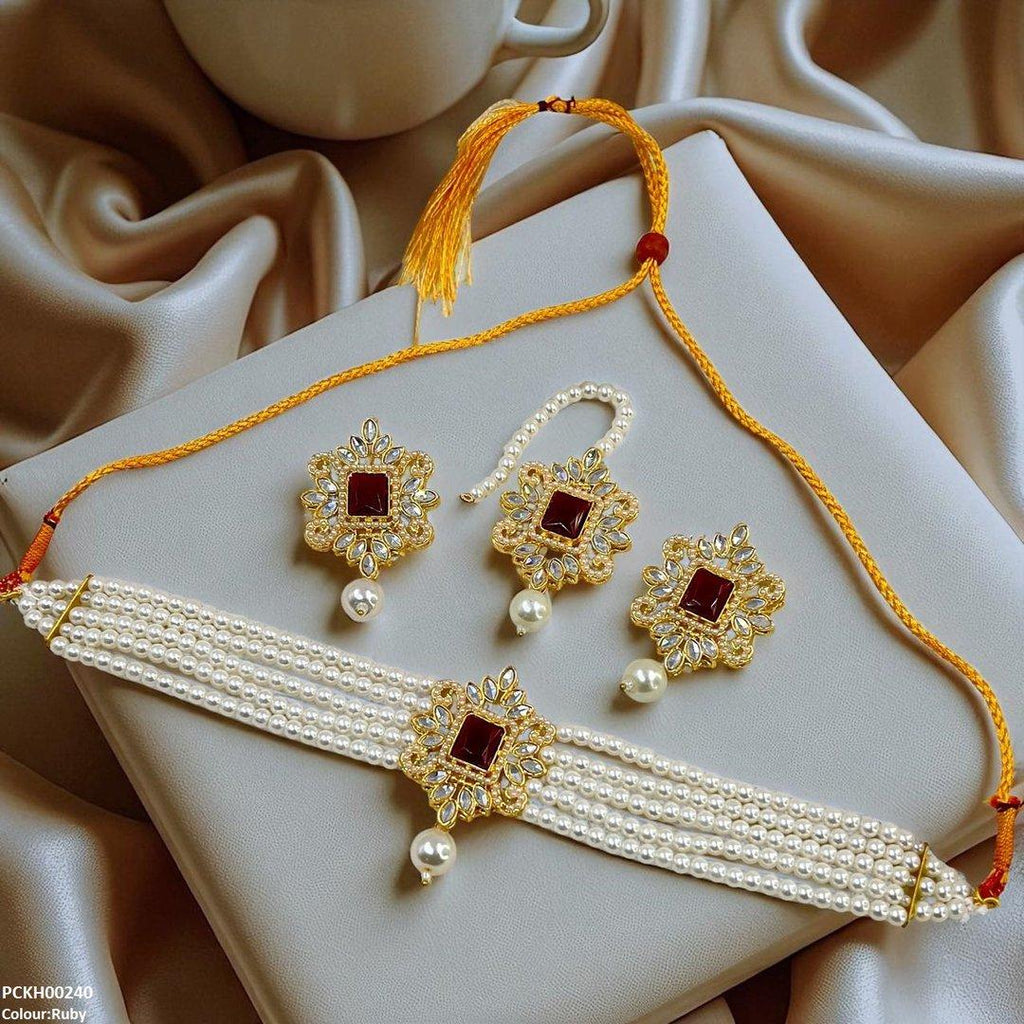 Square/Tear Pearl Drop Choker Set