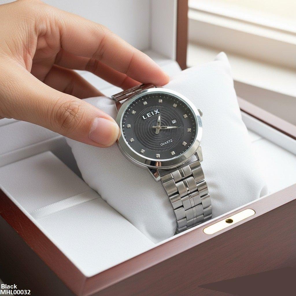 Square Stone Round Men's Watch