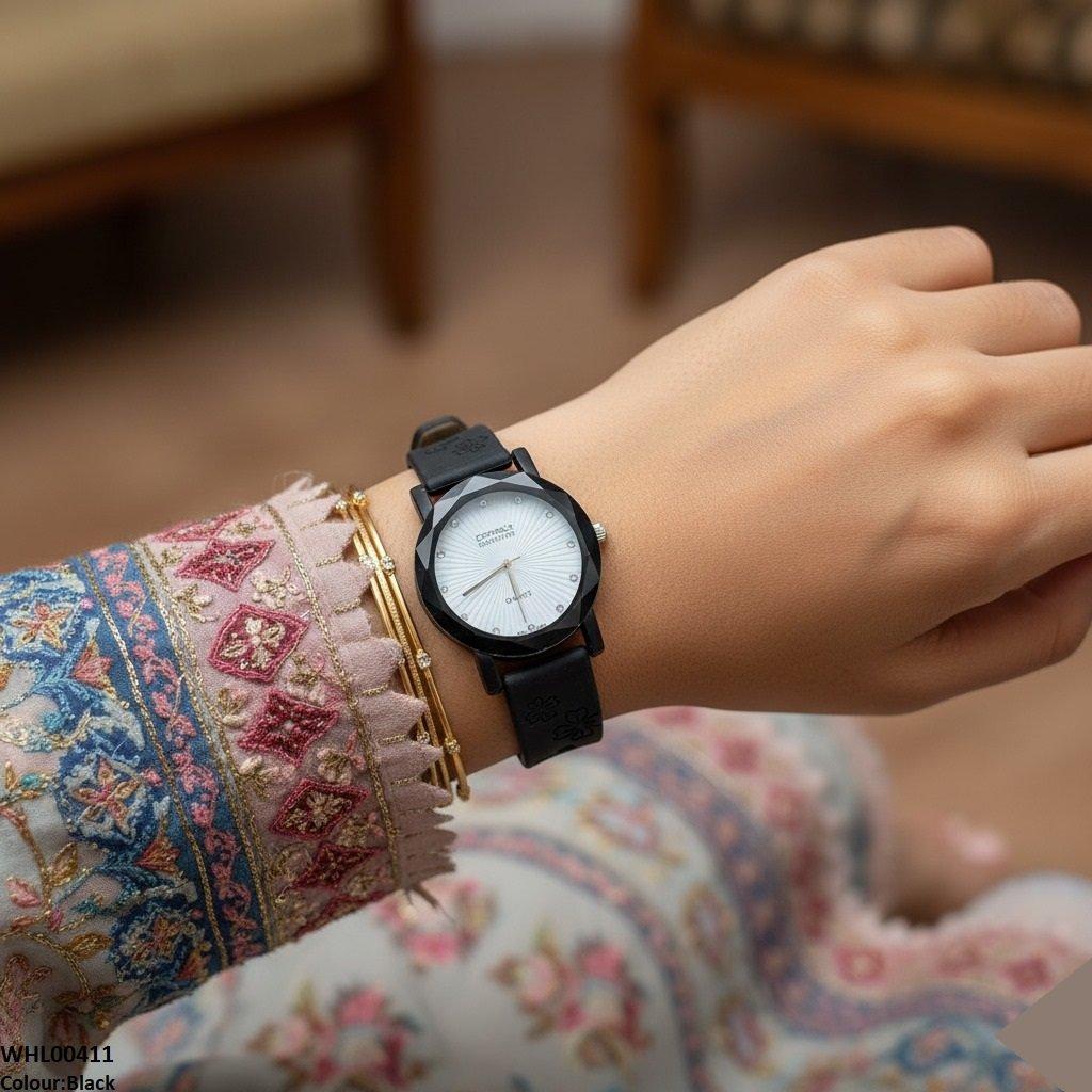 Round Flower Dial Rubber Strap Women's Watch