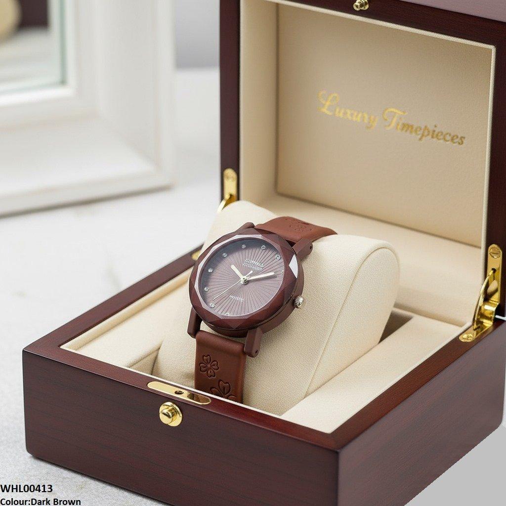 Round Flower Rubber Strap Women's Watch