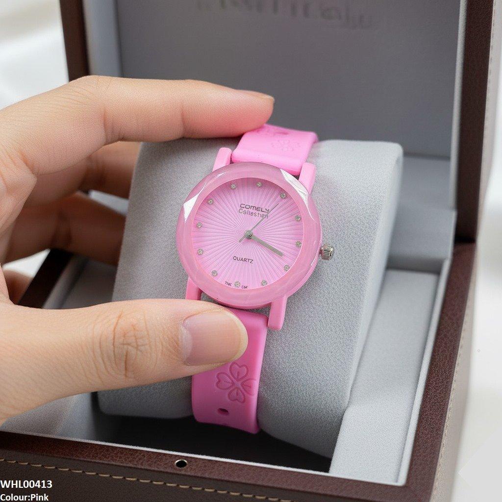 Round Flower Rubber Strap Women's Watch