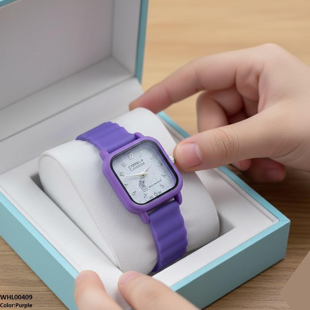 Mini Square Dial Rubber Strap Women's Watch