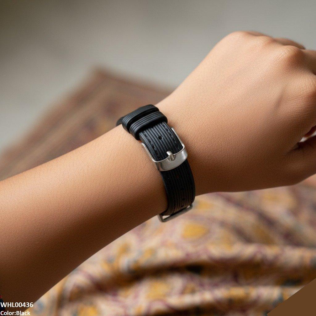 Round Black Bezel Leather Strap Women's Watch