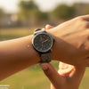 Round Black Bezel Leather Strap Women's Watch