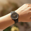 Round Black Bezel Leather Strap Women's Watch