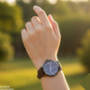 Round Black Bezel Leather Strap Women's Watch