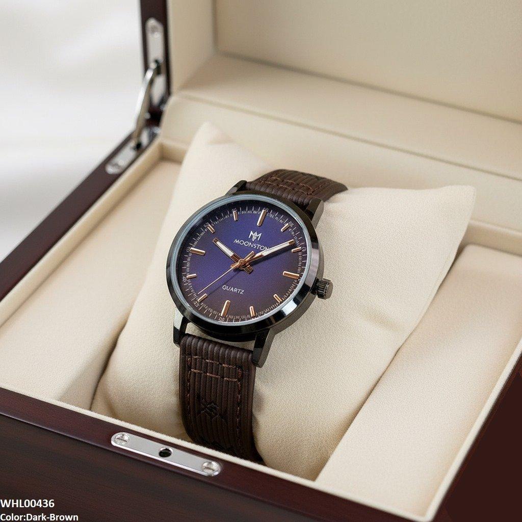 Round Black Bezel Leather Strap Women's Watch