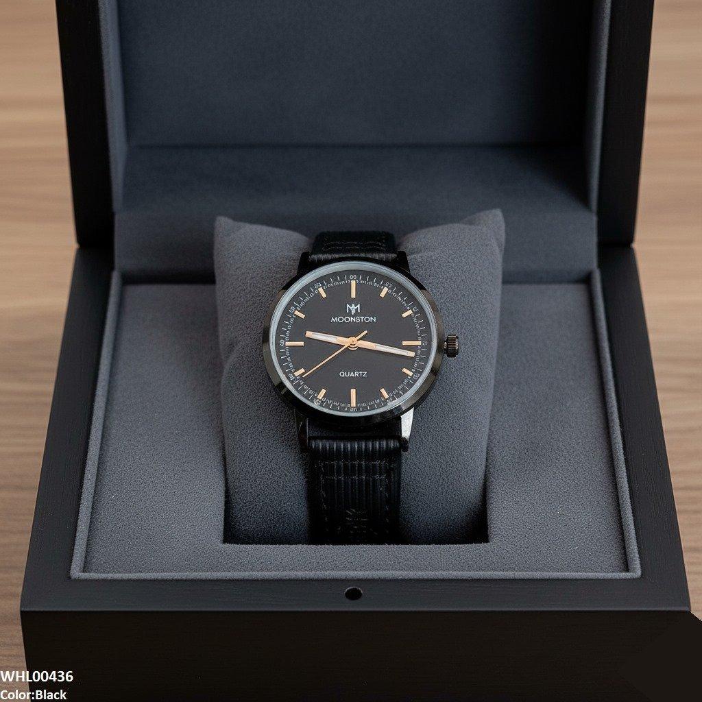 Round Black Bezel Leather Strap Women's Watch