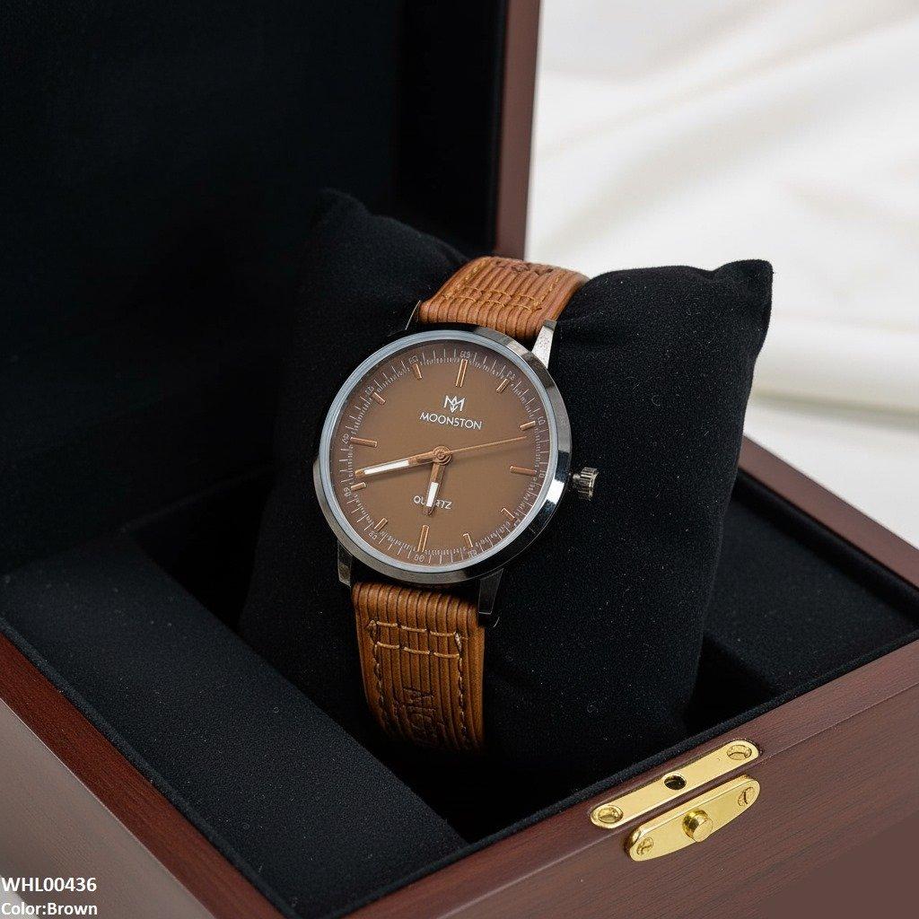Round Black Bezel Leather Strap Women's Watch