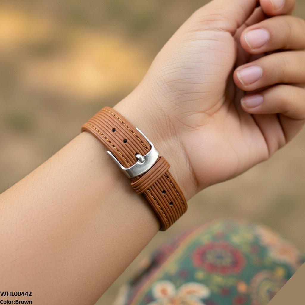 Round Grey Bezel Leather Strap Women's Watch