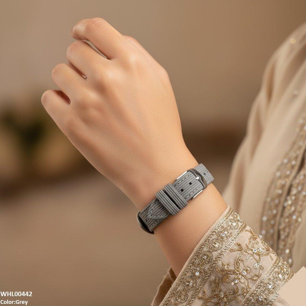 Round Grey Bezel Leather Strap Women's Watch