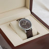 Round Grey Bezel Leather Strap Women's Watch