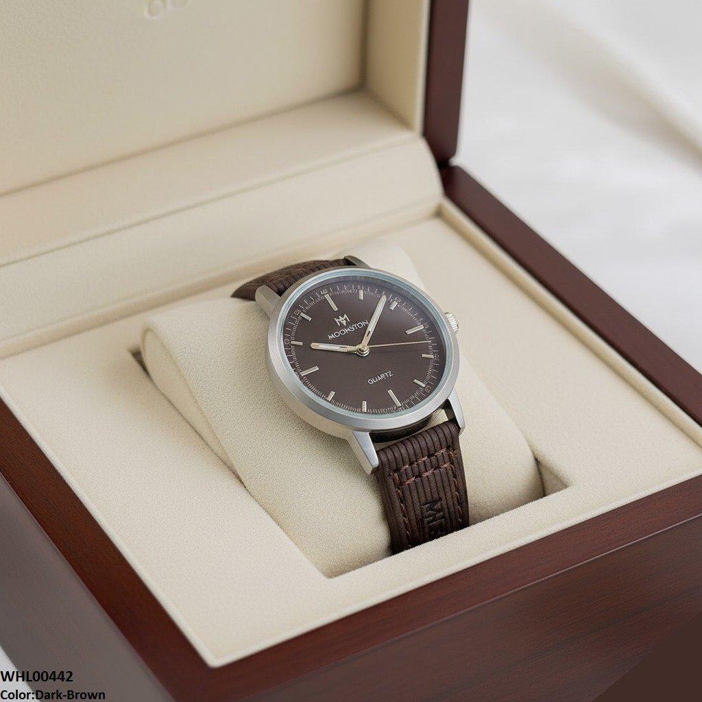 Round Grey Bezel Leather Strap Women's Watch