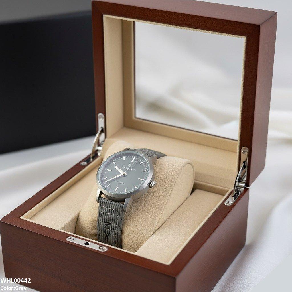 Round Grey Bezel Leather Strap Women's Watch