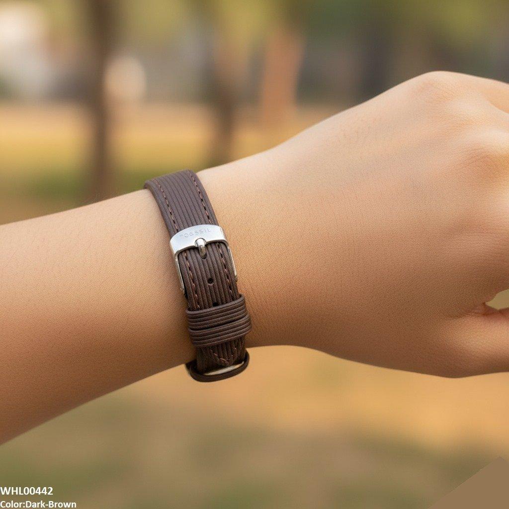 Round Grey Bezel Leather Strap Women's Watch