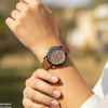 Round Black Bezel Numbering Dial Leather Strap Women's Watch