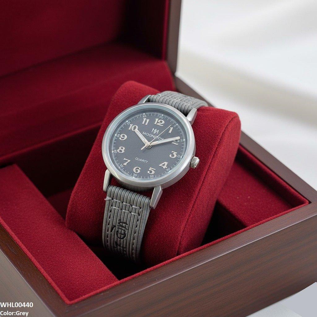 Round Grey Bezel Leather Strap Women's Watch