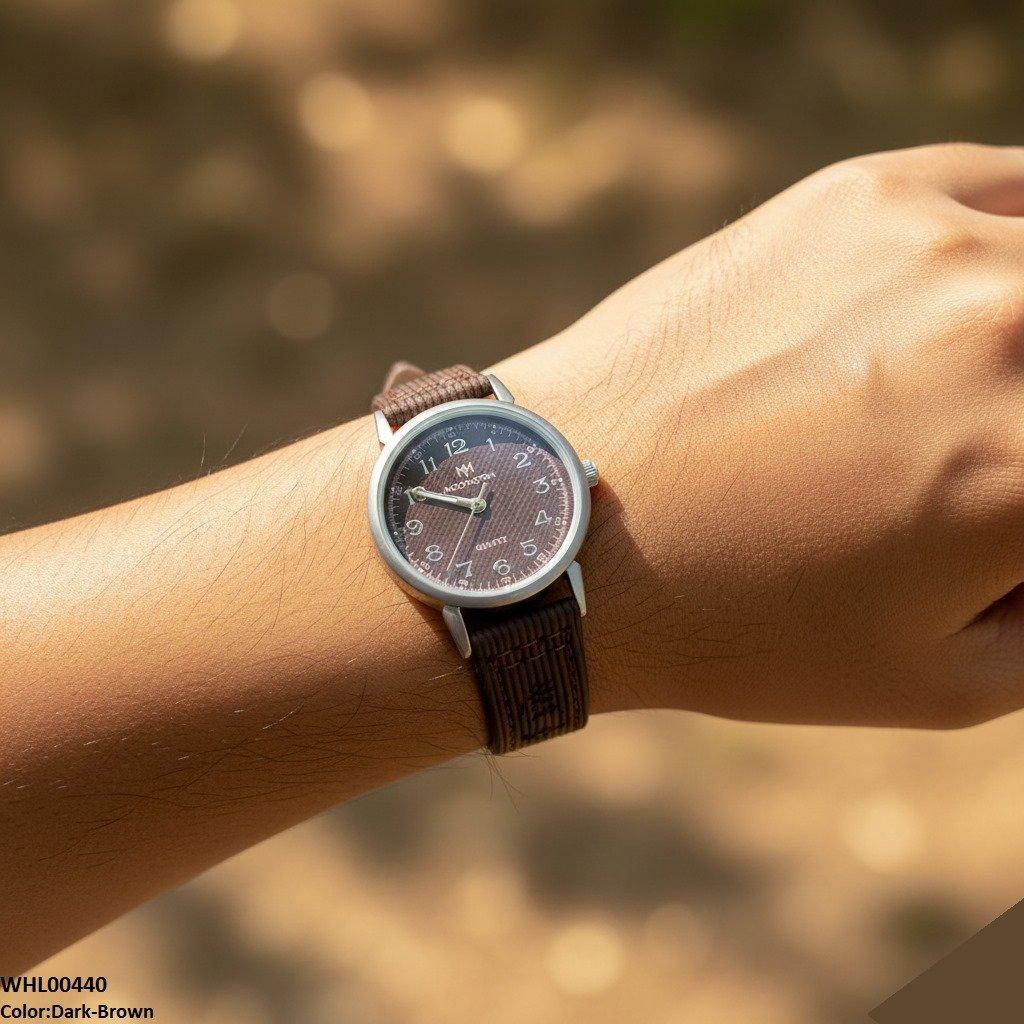 Round Grey Bezel Leather Strap Women's Watch