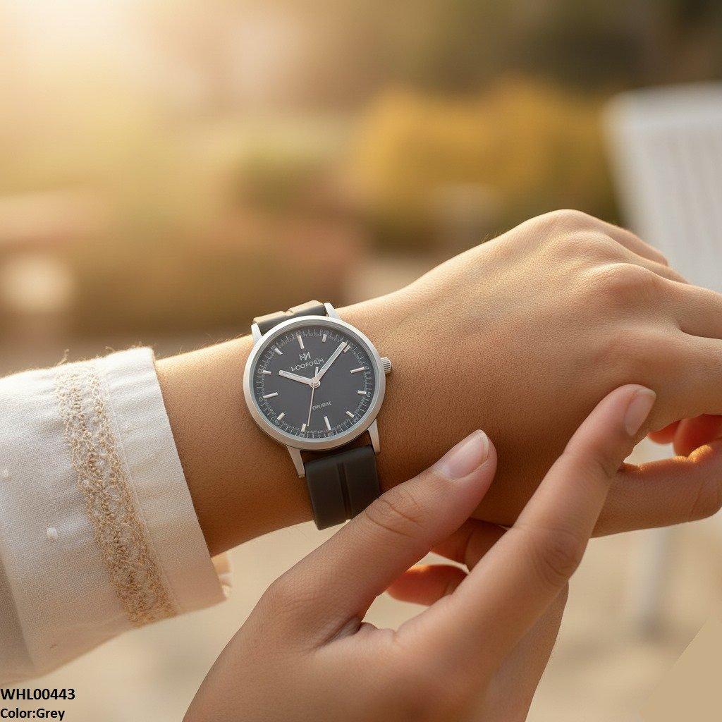 Round Grey Bezel Magnetic Rubber Strap Women's Watch