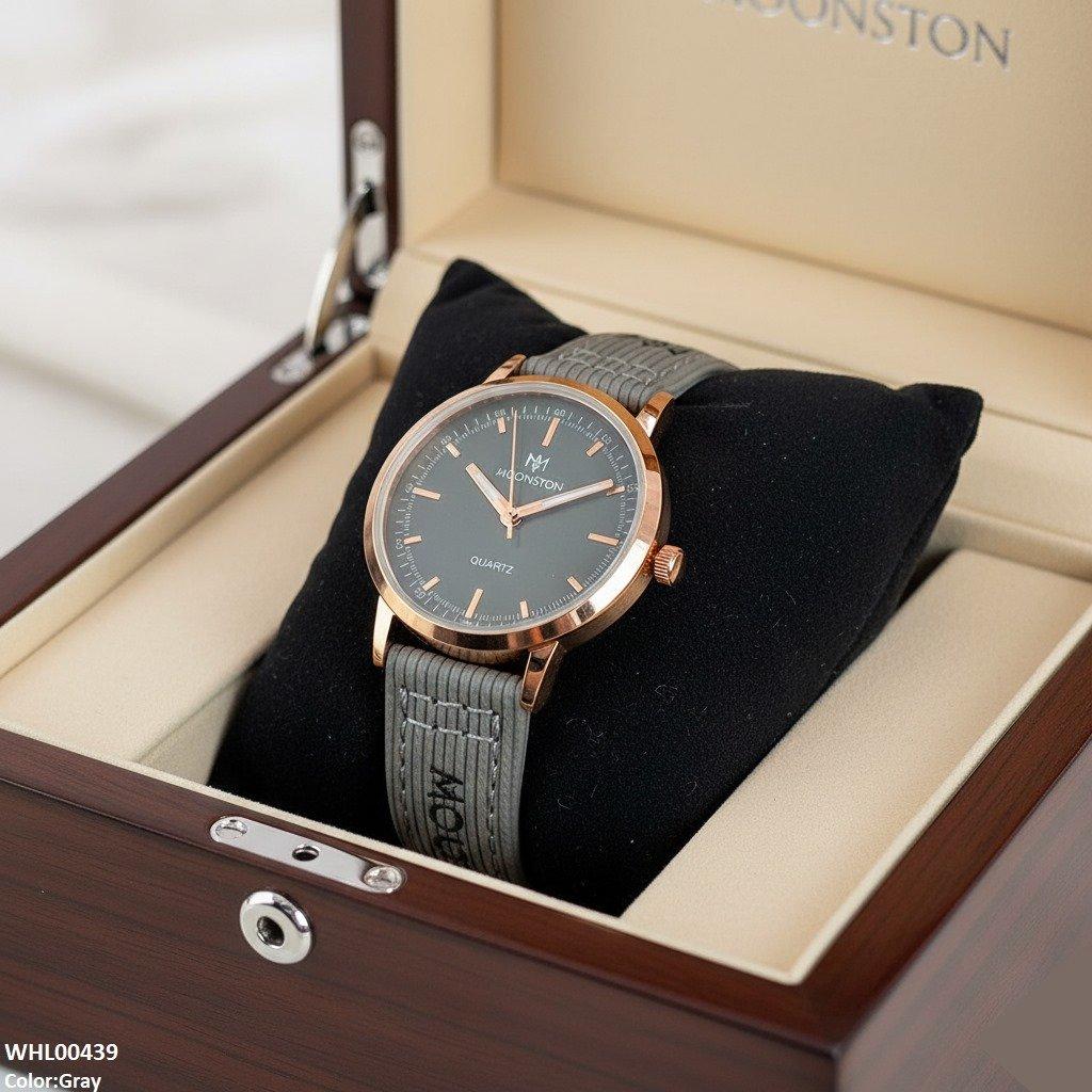 Round Lining Dial Leather Strap Women's Watch