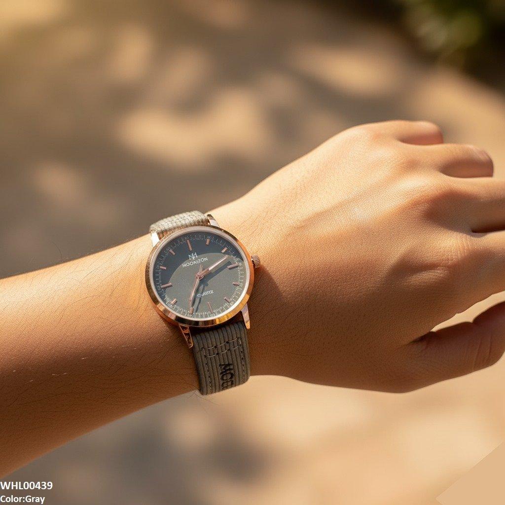 Round Lining Dial Leather Strap Women's Watch