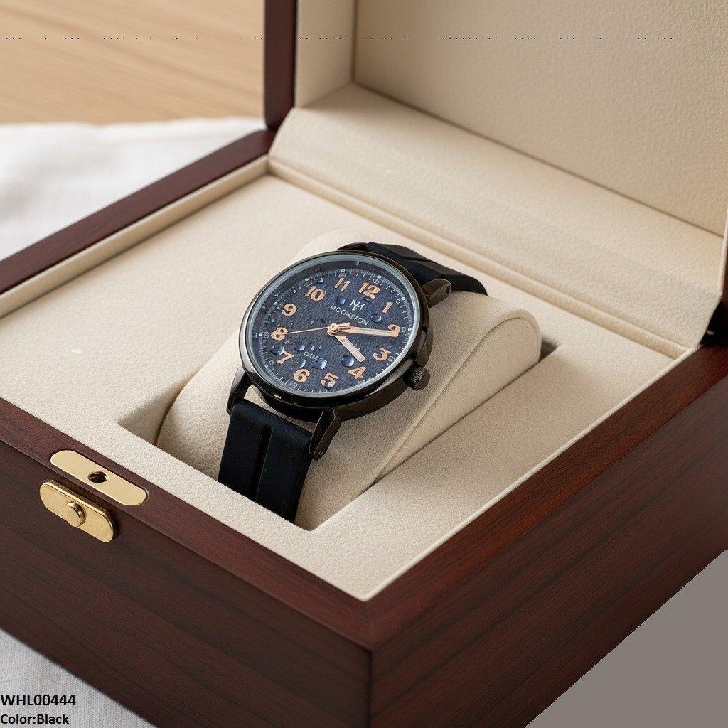 Round Black Bezel Magnetic Rubber Strap Women's Watch