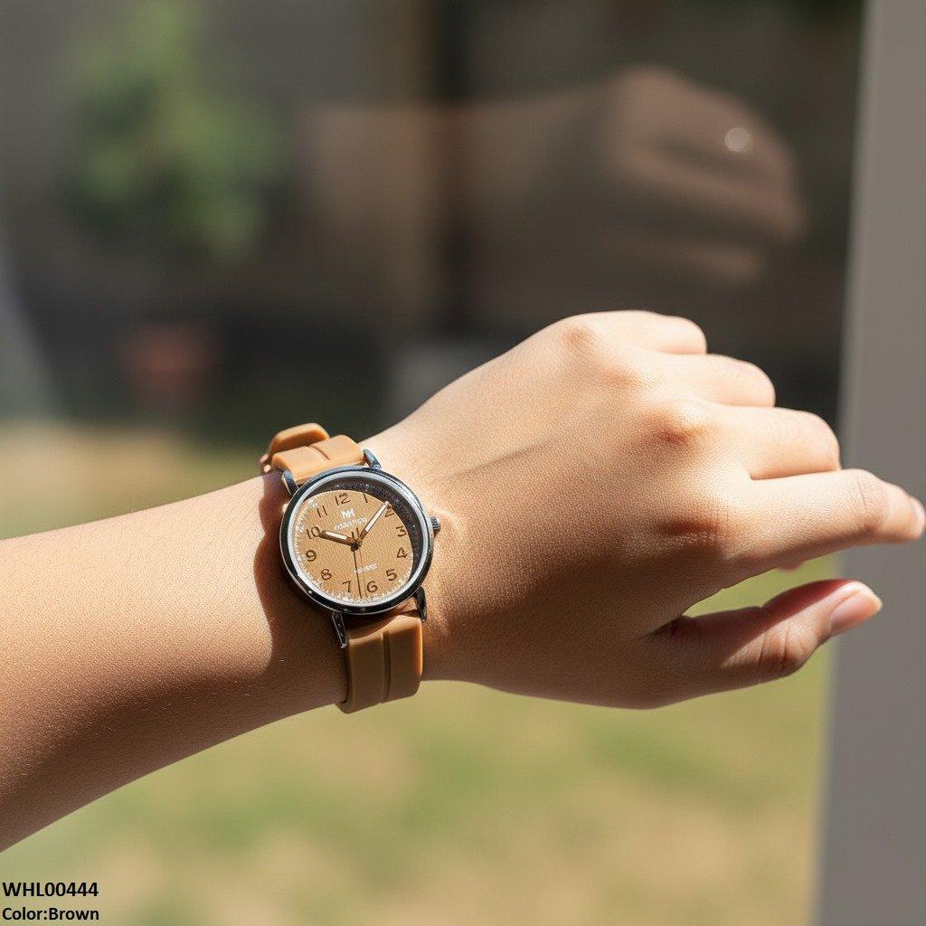 Round Black Bezel Magnetic Rubber Strap Women's Watch