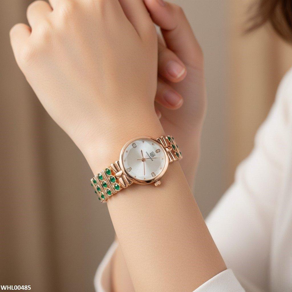 Round Green Stone Bracelet Women's Watch