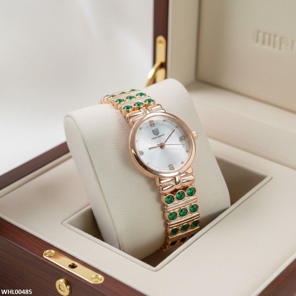 Round Green Stone Bracelet Women's Watch