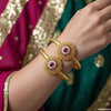 Round Red Stone Flower Bangle Set