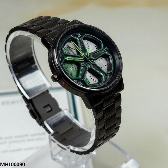 Round Car Wheel Green Rim Men's Watch