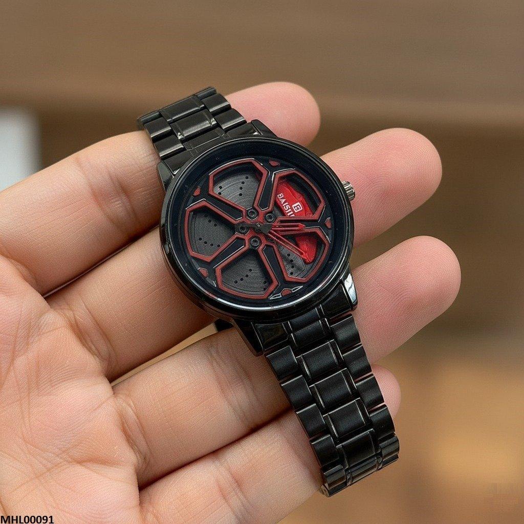 Round Car Wheel Red Rim Men's Watch