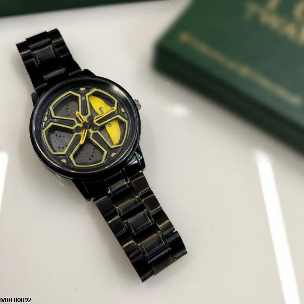 Round Car Wheel Yellow Rim Men's Watch