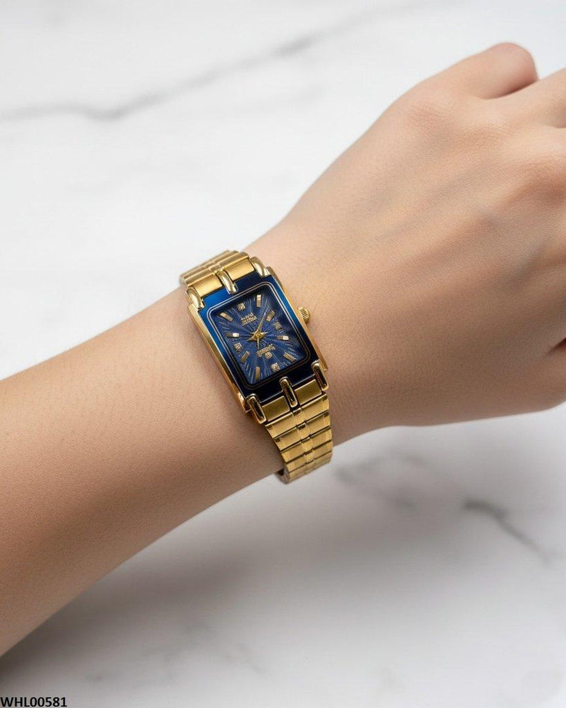 Rectangle Blue Bezel Dial Couple Watch