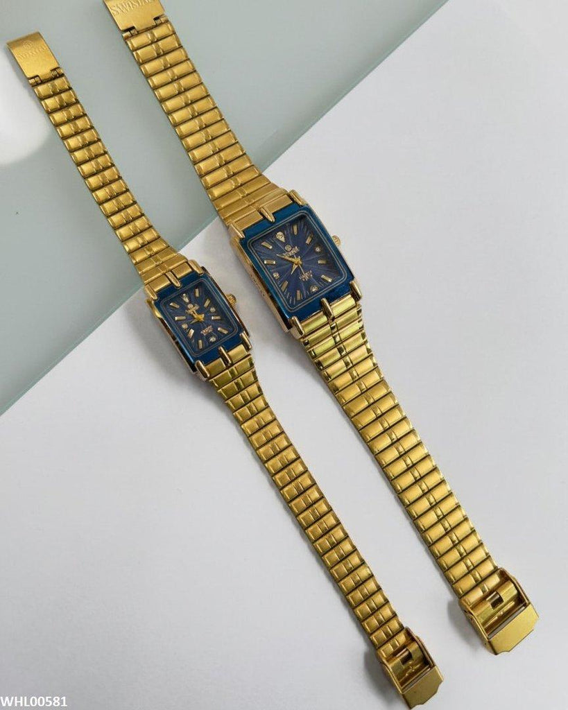 Rectangle Blue Bezel Dial Couple Watch