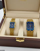 Rectangle Blue Bezel Dial Couple Watch