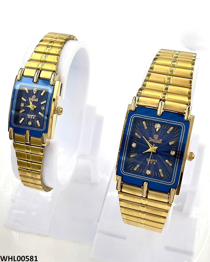 Rectangle Blue Bezel Dial Couple Watch